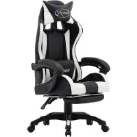 Selius Gamestoel – Gaming Stoel – Racestoel – Verstelbare Rugleuning – Opklapbare Voetensteun – Wit/Zwart
