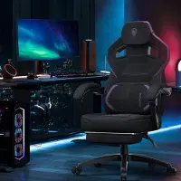 Selius Gamingstoel - Ergonomisch met Voetensteun - Verstelbare Hoofd- en Lendensteun - Ademende Stof