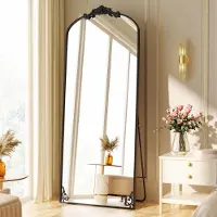 Selius Vintage staande spiegel 76x165 cm - gebogen full-body retro vloerspiegel met aluminium frame