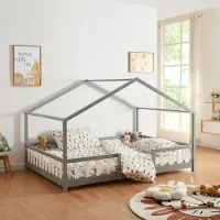 Selius Kinderbed Peuterbed Bedhuisje Jeugdbed met Huisdesign en Valbescherming 140x200 cm van Dennenhout