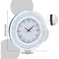 Selius Ronde Wandklok van 60cm met Geslepen Kristallen Diamanten en Stille Quartz Uurwerk voor Woonkamer