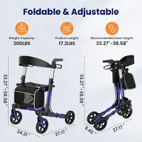 Selius Rollator – Opvouwbare rollator – Looprek met zitje – Lichtgewicht aluminium – Grote wielen – In hoogte verstelbaar