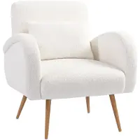 Selius Fauteuil - Leunstoel - Zetel - Leesstoel - Crème Wit - Fleece Bekleding - Lendenkussen Met Metalen Poten