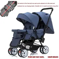 Selius Dubbele Kinderwagen - Tweeling Buggy met Omvormbare Zitjes en Reiswiegjes - Klein Wiel Blauw
