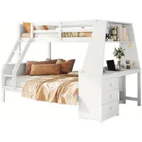 Selius Stapelbed met bureau en opbergruimte, 90x200 en 140x200 cm, wit kinderbed