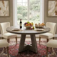 Selius Lailang 120cm Eettafel, Ronde Eetkamertafel, Kitchen Dining Table, Houten Eettafel, Dining Table For 4, Moderne Eetkamertafel, 120 x 120 x 75 cm, Grey
