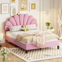 Selius Tweepersoonsbed 140x200 cm met bloemvormig hoofdbord en zachte velvet bekleding in gestoffeerde uitvoering