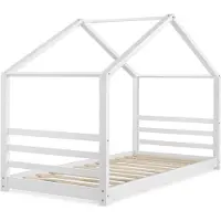 Selius Kinderbed 90x200 cm wit huisbed van massief dennehout met lattenbodem