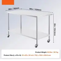 Selius Verstelbare RVS Werktafel - Roestvrijstalen Werkbank Met Wieltjes - 1524x762 mm
