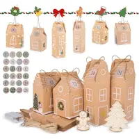 OCreon Adventskalender om te vullen - 24 herbruikbare kersthuizen set met cijferstickers en jute koord