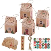 OCreon Opvouwbare bruine huisjes met cijferstickers - Set van 24 - Doe-het-zelf adventskalender - Huisset