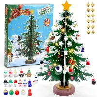 OCreon Adventskalender 2026 - Houten kerstboom met 36 hangers en led-lichtsnoer - 24 dagen countdown - Mini-kerstboom - Tafeldecoratie