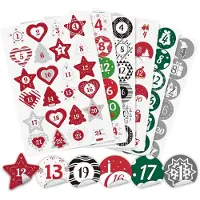 OCreon (6 x 24 stickers) - Opplakken voor doe-het-zelf kerstkalenderideeën - 4 cm sterren en ronde kerstkalender om zelf te knutselen en Kerstmis