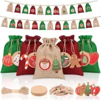 OCreon Adventskalender om te vullen - 24 stuks - 18 x 13 cm - Zelfgemaakte adventskalenderzakjes - Groot adventszakjes om te vullen - Geschikt voor Advent
