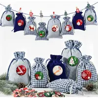 OCreon Adventskalender om te vullen met stof - 24 adventskalenderzakjes - Groot - In blauw en grijs - Kerstkalender om te vullen - Voor kinderen en mannen