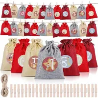 OCreon Adventskalender om zelf te vullen - 24 adventskalenders - Kerstkalender om zelf te vullen - Doe-het-zelf kerstzakjes met cijfers