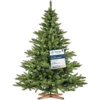 FairyTrees Kunstkerstboom – Nordmann, 180 cm, met realistische PVC-naalden, handgemaakte standaard van essen hout, geproduceerd in de EU.
