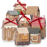 OCreon DIY Adventskalender om te Vullen, 24 Adventskalender Huisjes met Cijferstickers, Linten, Labels