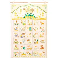 OCreon Adventskalender - Mubarak herbruikbare stof adventskalender 30 zakken kalender aftellen opknoping kalender - Eid decoraties voor thuis - Wit goud
