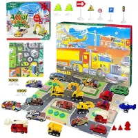 OCreon Adventskalender 2025 - Kerstspeelgoed - Racespeelgoed voor rallyauto's - Mini-speelgoedauto of bouwvrachtwagen
