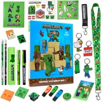 OCreon Adventskalender 2024 voor kinderen en tieners - Briefpapier - Notitieboekjes - Stickers - Badges adventskalenders voor kinderen (blauw - Groen)