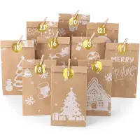 OCreon Adventskalender 2025 om te vullen - 24 adventskalenderzakjes om zelf te vullen - Kerstkalender om te vullen met stickers en houten klem