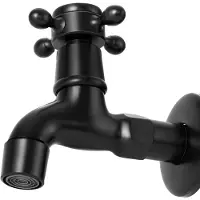 OCreon Vintage koudwaterkraan met enkele kruisgreep G1-2 interface - Wandmontage-wastafelkraan voor badkamertoilettuin (zwart ORB)
