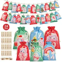 OCreon Adventskalender om te vullen voor kinderen - Zelf te vullen - Stof - Herbruikbaar - 24 doe-het-zelf adventskalenderzakjes met cijfers - 2 maten