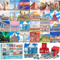 OCreon Adventskalender 2026 - Kerstpuzzelset voor kinderen met wereldberoemde - 1008 stukjes - 70 x 50 cm