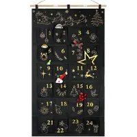 OCreon Adventskalender met geborduurde stoffen om zelf te vullen - Doe-het-zelf vulling - Kerstkalender - Zwart-goud - Herbruikbaar - Om zelf op te hangen