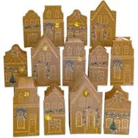 OCreon Adventskalender 2025 - Doe-het-zelf set met 24 huisjes van inpakpapier - Vouwdozen om te knutselen en te vullen - Voor kinderen en volwassenen