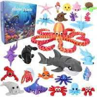 OCreon Adventskalender Met Zeedieren - 24 Beweegbare Fidget-Figuurtjes Van Zeedieren - Kerstaftelling