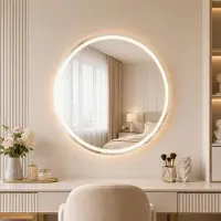 Koonmi Runder LED-spiegel voor de badkamer, 50 cm, dimbaar | 3 lichtkleuren | Antidamp | Breekvaste constructie