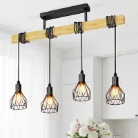 LVWIT Hanglamp voor eettafel, E14, hanglamp voor eetkamer, 4 lampen, zwart. Hanglamp voor keuken, hanglamp, balklamp voor eetkamer, keuken, woonkamer, bar (zonder lampen)