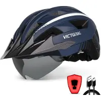 Victgoal Fietshelm voor heren en dames, met vizier, USB-achterlicht en magnetische bril