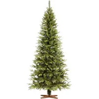FairyTrees Kunstkerstboom – Nordmann Slim (FT05), 220 cm, realistische PVC/PE-takken, handgemaakte essenhouten standaard, EU.