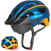 Victgoal Fietshelm met vizier voor heren en dames, met LED-achterlicht en bril