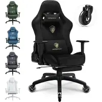 Dowinx Ergonomische gamingstoel met voetsteun, 3D-armleuningen, een draagvermogen van 200 kg en stille wielen – comfortabele bureaustoel, zwart