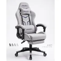 Dowinx Ergonomische gamingstoel met voetsteun en lendensteunmassage – ademend materiaal, lichtgrijs