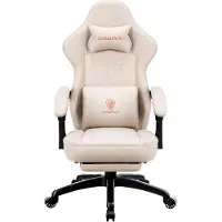 Dowinx Gaming stoel met verstelbaar rugkussen, racegame stoel met massagefunctie voor de lendensteun, ergonomische gaming fauteuil met voetsteun, bureaustoel, wit