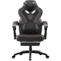 Dowinx Gaming stoel met voetsteun, gaming stoel voor mensen met een groter postuur, gaming stoel voor volwassenen met massagefunctie en stoffen bekleding, PC gaming stoel 150, (zwart)