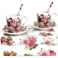 Queen Isabell Espresso Kopjes Set voor 2 Personen - Porselein, 80ml, Bloemendesign