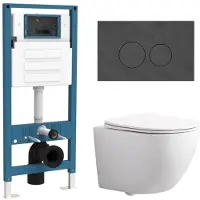 Qeramiq Dely Swirl Compact Toiletset - inbouwreservoir flush - slim zitting - marmeren bedieningsplaat donker - ronde knoppen - glans wit SW1471012/SW1247814/SW1448813/SW1244455