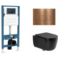 Qeramiq Dely Swirl Toiletset - inbouwreservoir Flush - slim zitting - metaal koperen bedieningsplaat - rechthoekige knoppen - mat zwart SW1026258/SW1448813/SW1000768/SW706197