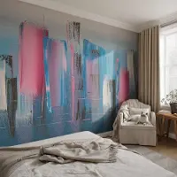 Coloray Vliesbehang - Blauw Snellijm Behang - 208x146 cm - Abstracte Strepen Fotobehang Vlies - Hal behang Abstractie - Muurschildering - Woonkamer behang