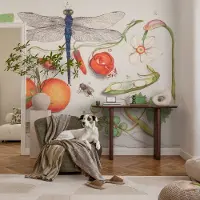 Coloray Vliesbehang - Wit Snellijm Behang - 208x146 cm - Natuurillustratie Muurschildering - Slaapkamer behang Bloemen En Planten - Fotobehang Vlies - Slaapkamer behang