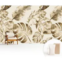 Wallfluent Fotobehang - Beige Vliesbehang - 416x254 cm - Exotische Flora Fotobehang Vlies - Hal behang Bloemen En Planten - Muurschildering - Woonkamer behang