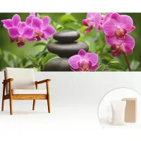 Wallfluent Fotobehang - Groente Vliesbehang - 250x104 cm - Orchideeënstenen Muurschildering - Gang behang Bloemen En Planten - Fotobehang Vlies - Gang behang