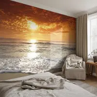 Coloray Vliesbehang - Geel Snellijm Behang - 416x254 cm - Oceaangolven Fotobehang Vlies - Woonkamer behang Landschappen - Muurschildering - Hal behang