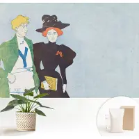 Wallfluent Fotobehang - Grijs Vliesbehang - 152x104 cm - Retro Stijl Fotobehang Vlies - Woonkamer behang Mensen - Muurschildering - Woonkamer behang